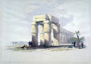 W Luksorze, Tebach, Górnym Egipcie": litografia według akwareli szkockiego artysty Davida Robertsa (1796-1864). Archeologia starożytnego Egiptu autorstwa David Roberts