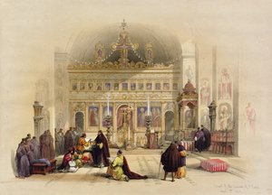 Kaplica klasztoru św. Saby, 5 kwietnia 1839, z tomu II „wyd. w Londynie „Ziemia Święta”; grawerowane przez Louisa Haghe (1806-85) 1842 Land, 