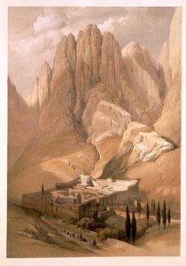 Klasztor św. Katarzyny z Górą Horeb, 19 lutego 1839, tablica 118 z tomu III "Ziemia Święta", sztychowana przez Louisa Haghe (1806-1885) wyd. 1849