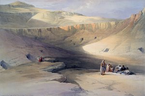 Wejście do grobowców królów Teb - Bab-el-Malook: litografia według akwareli Davida Robertsa (1796-1864), szkockiego artysty. Budynek archeologii starożytnego Egiptu autorstwa David Roberts