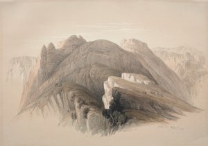 Gebil Hor. Góra Hor, z klifów otaczających Petrę, 1839. autorstwa David Roberts