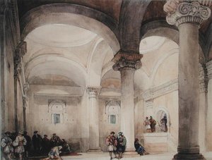 Wnętrze meczetu, ok.1835 (akwarela na papierze) autorstwa David Roberts