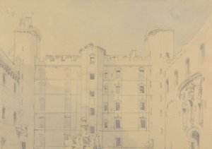 Dziedziniec pałacu Linlithgow, West Lothian autorstwa David Roberts