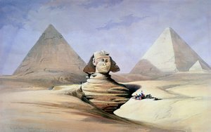 Wielki Sfinks i Piramidy w Gizie, 1838-1839 autorstwa David Roberts