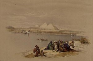 Piramidy w Gizie z Nilu, z „Egiptu i Nubii”, tom 1 (lit) autorstwa David Roberts