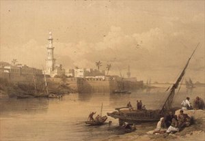 Widok na Nil, prom do Gizy, z "Egipt i Nubia", Vol.3 (litho) autorstwa David Roberts
