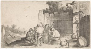 Pięciu rolników około tony Plenerowe sceny rodzajowe (tytuł serialu) autorstwa David Teniers (II) (attributed to workshop of)
