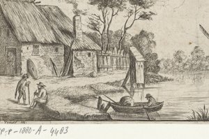 Krajobraz z farmą i wodą autorstwa David Teniers (II)
