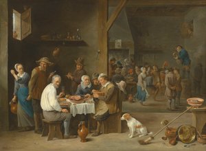 Kolacja z szynką autorstwa David Teniers the Younger