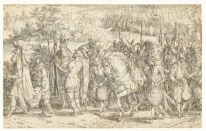 Kwintus Fabius Maximus pieszo ze swoim synem Quintus Fabius Maximus Cunctator idzie pieszo na spotkanie z synem