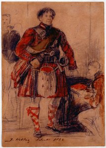 Jerzy IV w stroju góralskim w pałacu Holyrood, 1822 (kreda i wc na papierze) autorstwa David Wilkie