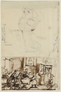 Ludzie przy stole (recto) i gabinet toalety (verso)