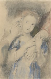 Studium na pierwszy kolczyk (wc, grafit i kreda na papierze) autorstwa David Wilkie
