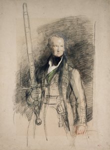 Hrabia Morton z mieczem państwowym, 1824 (czarno-czerwona kreda z wc i bodykolorem na szarym papierze)