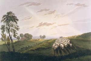 Popołudnie, widok w Surrey, ilustracja z traktatu o malarstwie pejzażowym i efektach w akwareli, 1841 (akwatinta ręcznie kolorowana)