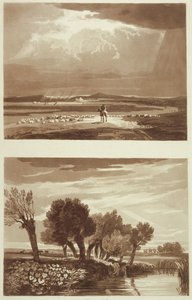 Efekt po burzy... i efekt przejściowy, Widok na bagnach Battersea, ilustracje z traktatu o krajobrazie i efektach w akwareli, 1841 (akwatinta) autorstwa David after Cox