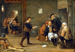 Grupa mężczyzn rozgrzewających się przed kominem. Obraz Davida Teniersa dit Le Jeune (1610-1690) Mediolan, Museo del castello. autorstwa David Teniers the Younger