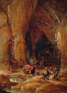 Włóczędzy i praczki w jaskini – David Teniers II (1610-1690) autorstwa David Teniers the Younger