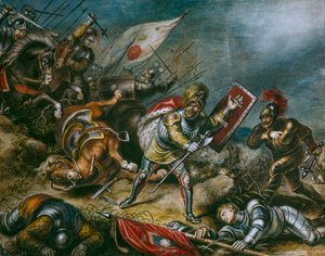 Obraz przedstawiający Ryszarda III walczącego pieszo na Bosworth Field. Dzieło sztuki.