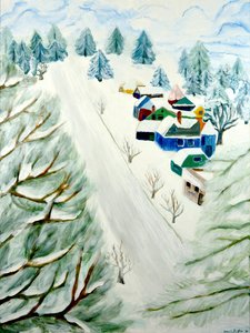Village Snow, 2014, akryl na płótnie autorstwa Deborah Eve Alastra