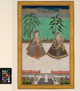 Dwie kobiety z haremu Tany Shah z Golcondy, ok. 1800 (nieprzezroczysta akwarela i złoto na papierze, zamontowane na stronie albumu)