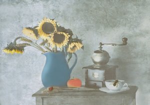 Rustykalna martwa natura z słonecznikami autorstwa Delphine Devos