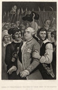 Ludwik XVI zagrożony przez tłum podczas wizyty w Tuileries, 20 czerwca 1792, rycina John Sartain (rycina) autorstwa Denis Auguste Marie (after) Raffet