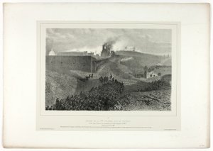 Wyjazd trzeciej kolumny, zwanej podporą, z Souvenirs d’Italie: Expédition de Rome autorstwa Denis Auguste Marie Raffet