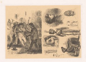 Grupa mężczyzn, obok kompozycja z żołnierzem kruchy; Sceny Rewolucji autorstwa Denis Auguste Marie Raffet