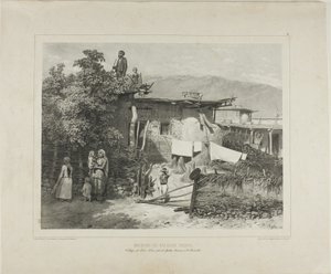 Domy tatarskich chłopów w wiosce Déré-Koui, niedaleko Jałty, Krym, 31 sierpnia 1837 r. autorstwa Denis Auguste Marie Raffet