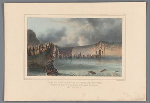 Vernielde Brug, 1832 Widoki zrujnowanego mostu Bramy Ratunkowej, lewego wejścia do Bastionu Pacioto i lewego skrzydła półksiężyca (tytuł na obiekcie) Rysunki wykonane z życia podczas oblężenia Cytadeli w Antwerpii przez Raffeta (tytuł serii na autorstwa Denis Auguste Marie Raffet