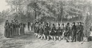 Runda Wołoska, wykonywana przez Tsiganes i tańczona przez muzyków II Pułku w domu księcia Ghiki, Ghospodar, Wołoszczyzna, 1839 autorstwa Denis Auguste Marie Raffet