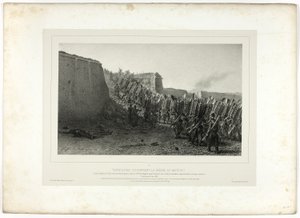 Robotnicy wieńczący wyłom w Bastionie 7, z Souvenirs d’Italie: Expédition de Rome autorstwa Denis Auguste Marie Raffet