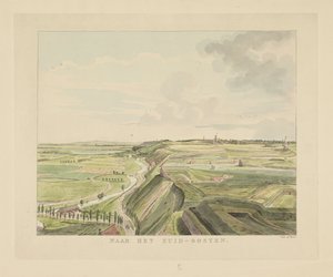 Widok na krajobraz na południowy wschód od Nijmegen Na południowy wschód (tytuł na obiekcie) Zabytki wokół miasta Nijmegen (tytuł serii) Panorama Geldersch lub okrągły widok życia narysowany na belwederze w Nymegen (tytuł serii)