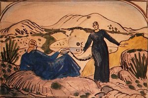 Kobiety w La Ciotat (pióro i atrament oraz akwarela na papierze) autorstwa Derwent Lees
