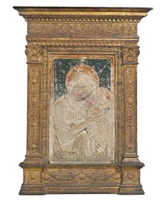 Płaskorzeźba Matki Boskiej z Dzieciątkiem (stiuk złocony i polichromowany) autorstwa Desiderio da Settignano (after)