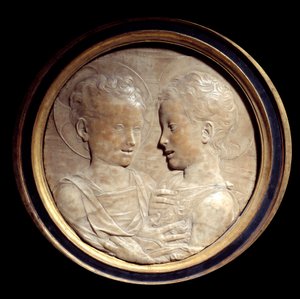 Jezus Chrystus i św. Jan Chrzciciel Relief na okrągłym marmurze autorstwa Desiderio da Settignano (1428-1464) XV w. Słońce. 0,5 m Paryż, Musee du Louvre
