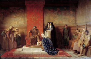 Święta Elżbieta z Francji (siostra św. Ludwika) myjąca stopy biednym Obraz Desire Laugee (1823-1896) 1865 autorstwa Desire Francois Laugee