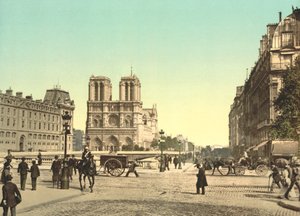 Notre Dame i most św. Michała, Paryż, Francja, ok. 1900 autorstwa Detroit Publishing Co.