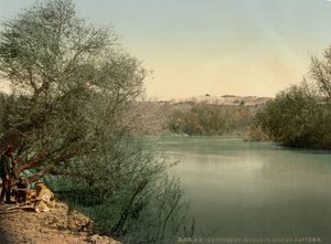 Miejsce chrztu, rzeka Jordan, Ziemia Święta, ok. 1890-1900 (odbitka fotochromowa) autorstwa Detroit Publishing Co.