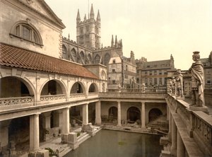 Łaźnie rzymskie i opactwo, Bath, ok. 1890-1900 (odbitka fotochromowa) autorstwa Detroit Publishing Co.