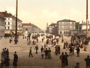 Scena uliczna, Odensplatz i Ludwigstrasse, Monachium, Bawaria, Niemcy, ok. 1900 autorstwa Detroit Publishing Co.