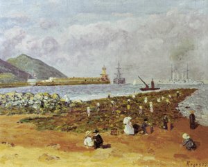 La escollera (młotnik lub falochron). Obraz Dario de Regoyos (1875-1913). Olej na płótnie. Hiszpański impresjonizm. Muzeum Monistrol w Montserrat w Barcelonie. autorstwa Diario or Dario de Regoyos y Valdes