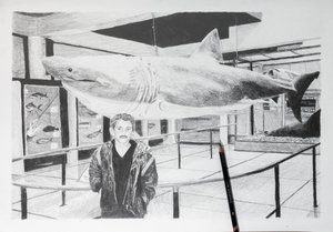 Dieguito i rekin, 2020 (ołówek na papierze)