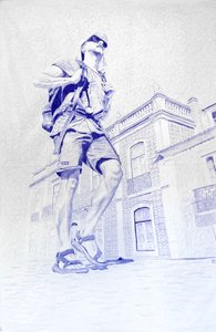 Wędrowiec, 2022 (tusz na tkaninie) autorstwa Diego Beyro