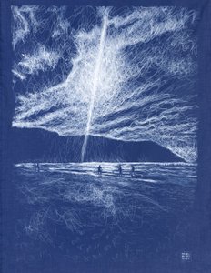 Plaża Cueva w Asturii, 2024 (akryl na tkaninie) autorstwa Diego Beyro