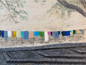 Ropa colgada, 2024 (akryl i ołówek na płótnie)