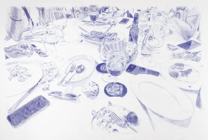 Sobremesa, 2023 (tusz na płótnie) autorstwa Diego Beyro