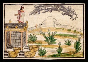 Montezuma obserwujący kometę, miniatura z Historii Indii Diego Durana (1537-1588)