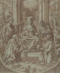 Adoracja Trzech Króli do haftu, 1587-89. autorstwa Diego Lopez de Escuriaz.